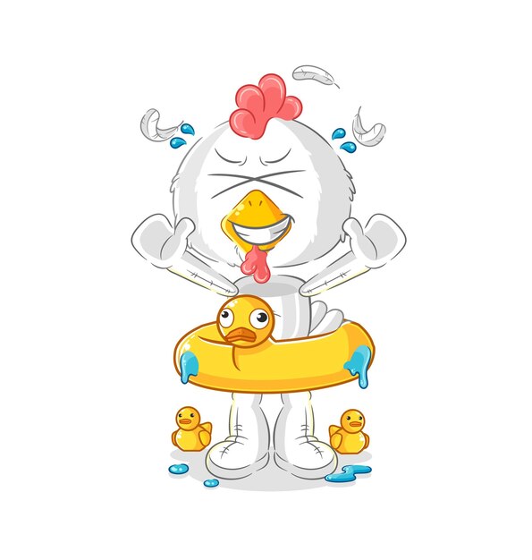 Pollo con vector de mascota de dibujos animados de pato boya de dibujos animados