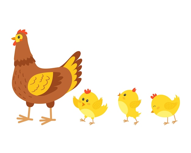 Los pollos siguen al pollo familia de pollos ilustración vectorial