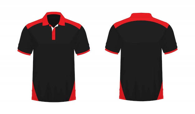 Polo de la camiseta roja y plantilla negra para el diseño en el fondo blanco. ilustración de vector eps 10.