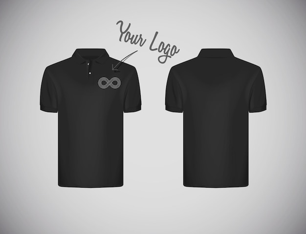 Vector polo de manga corta ajustado para hombre con logo para publicidad plantilla de diseño de maqueta de polo negro para marca