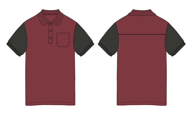 Polo de manga corta Plantilla de ilustración vectorial de boceto plano de moda técnica