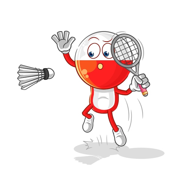 Polonia aplasta en vector de mascota de dibujos animados de dibujos animados de bádminton