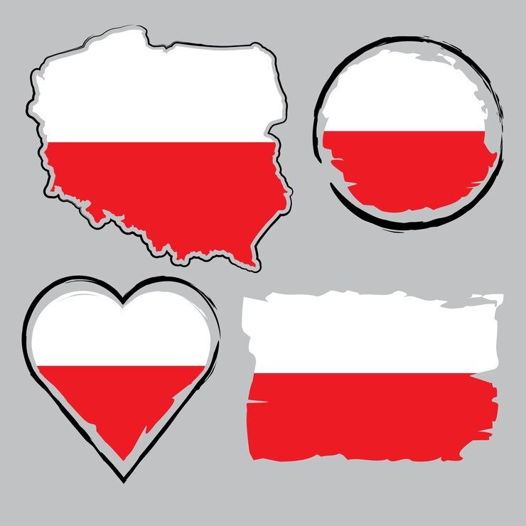 polonia, bandera, conjunto, mapa, viaje
