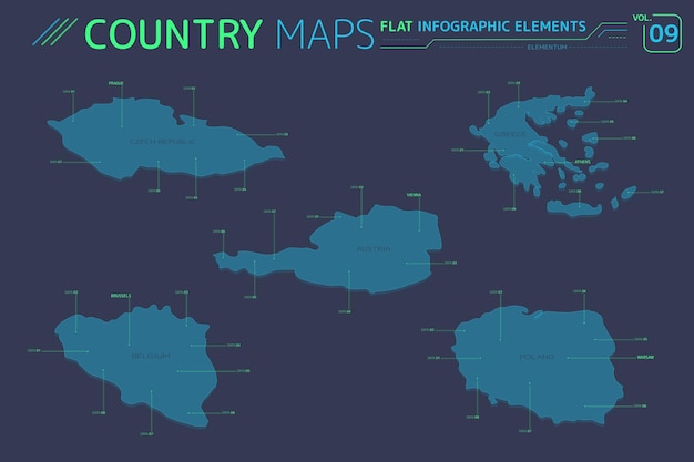 Polonia República Checa Austria Bélgica y Grecia Vector Maps