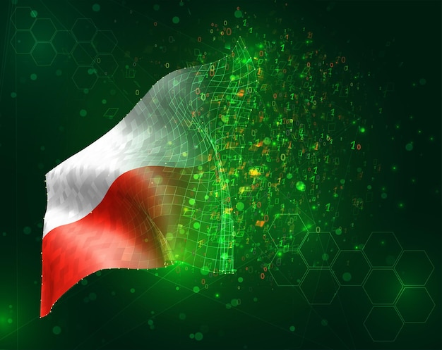 Polonia, vector bandera 3d sobre fondo verde con polígonos y números de datos