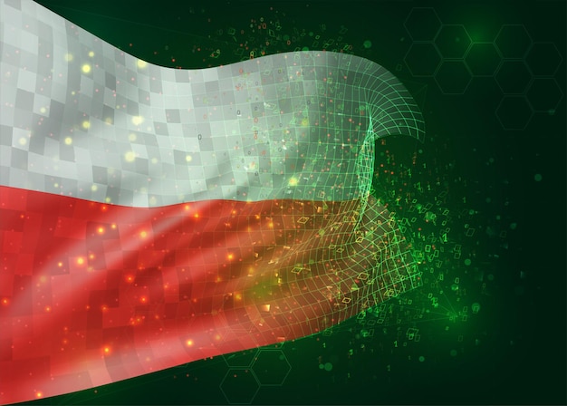 Polonia, en vector bandera 3d sobre fondo verde con polígonos y números de datos