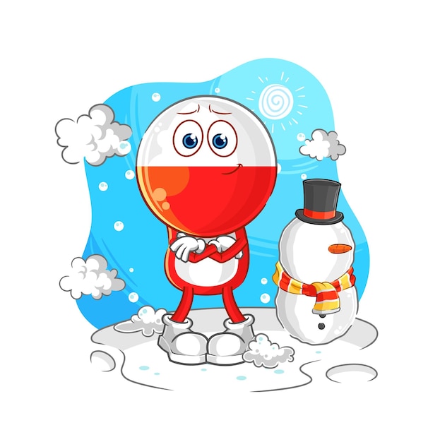 Polonia en vector de mascota de dibujos animados de personaje de invierno frío