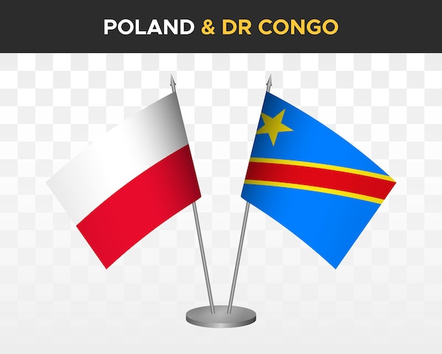 Polonia vs congo democrático dr escritorio banderas maqueta aislado 3d vector ilustración bandera de mesa polaca