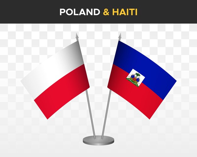 Polonia vs Haití banderas de escritorio maqueta aislada 3d vector ilustración bandera de mesa polaca