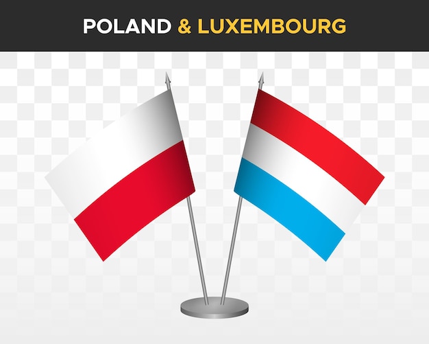Polonia vs luxemburgo escritorio banderas maqueta aislado 3d vector ilustración bandera de mesa polaca