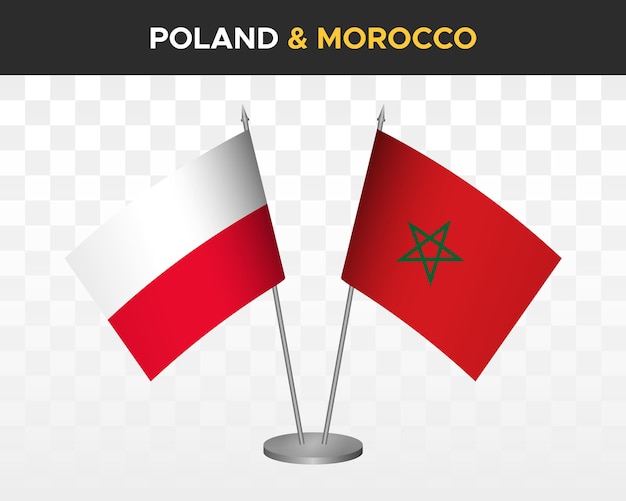 Polonia vs marruecos escritorio banderas maqueta aislado 3d vector ilustración bandera de mesa polaca