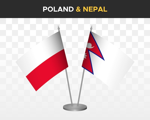 Polonia vs nepal escritorio banderas maqueta aislado 3d vector ilustración bandera de mesa polaca