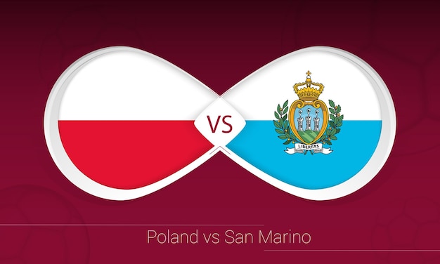 Polonia vs San Marino en la competición de fútbol, Grupo I. versus icono en el fondo del fútbol.