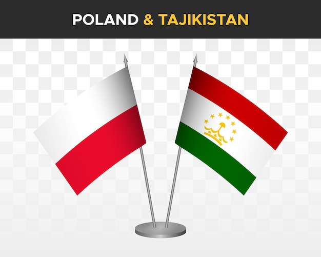 Polonia vs tayikistán banderas de escritorio maqueta aislada 3d vector ilustración bandera de mesa polaca