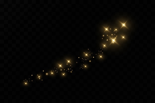 polvo amarillo Efecto de luz, efecto de polvo. Las partículas de polvo parpadean sobre un fondo oscuro.
