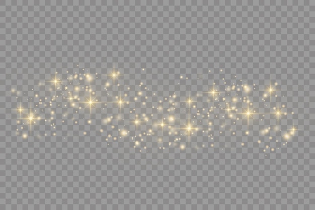 Polvo amarillo Hermosos destellos de luz Partículas de polvo vuelan en el espacio Efecto bokeh Rayos de luz horizontales Rayas de polvo brillantes sobre un fondo oscuro