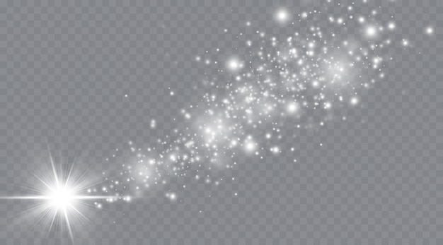 Vector polvo blanco brillante con una estrella sobre un fondo transparente.