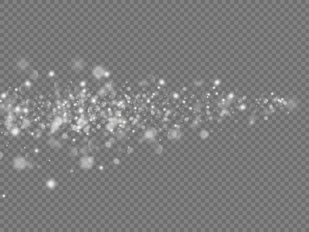 El polvo blanco chispea y las estrellas brillan con luces especiales, brillan y brillan