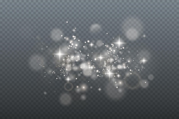 polvo brillante con estrellas blancas brillantes sobre un fondo transparente