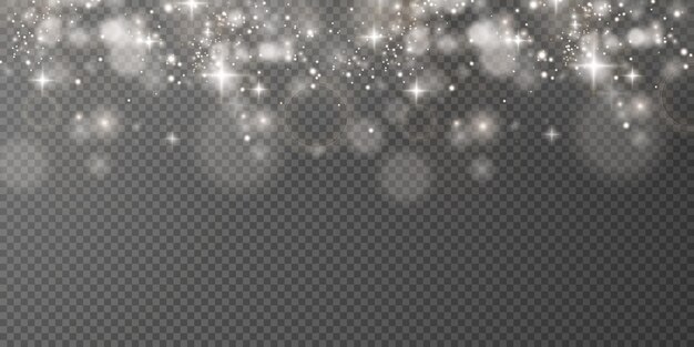 polvo brillante de luz navideña con estrellas brillantes sobre un fondo transparente textura brillante