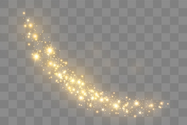 El polvo chispea y las estrellas doradas brillan con una luz especial. Brillantes partículas de polvo mágico.