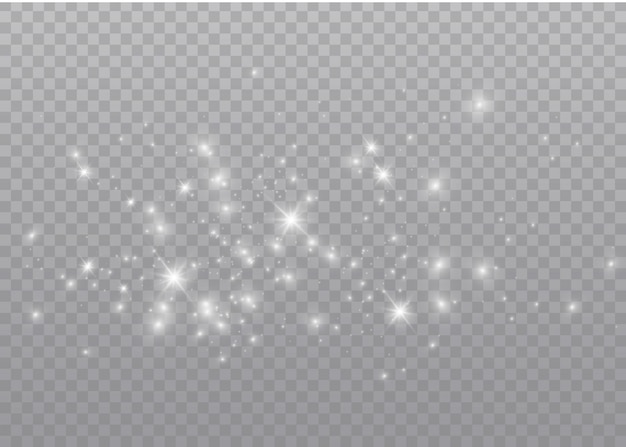 Vector el polvo chispea y las estrellas doradas brillan con una luz especial. vector brilla sobre un fondo transparente. efecto de luz de navidad. brillantes partículas de polvo mágico.