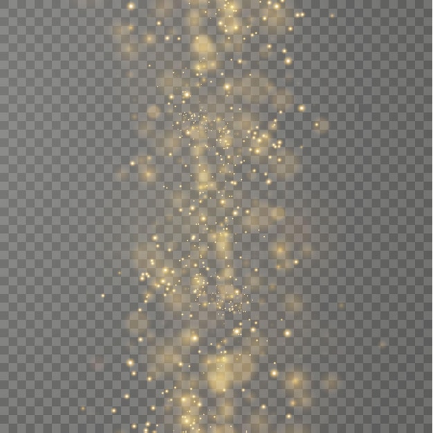 Polvo dorado brillante con estrellas doradas brillantes sobre un fondo transparente Textura brillante