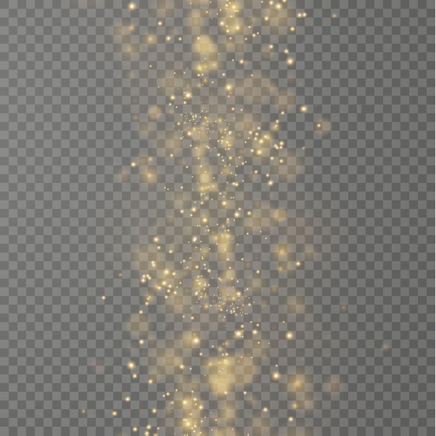 Polvo dorado brillante con estrellas doradas brillantes sobre un fondo transparente textura brillante