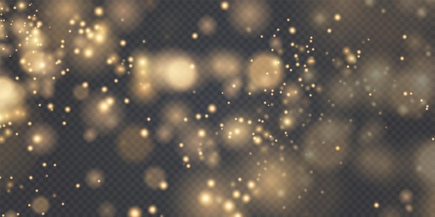 Polvo dorado brillante con estrellas doradas brillantes sobre un fondo transparente Textura brillante