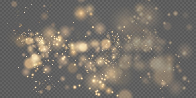 Polvo dorado brillante con estrellas doradas brillantes sobre un fondo transparente textura brillante