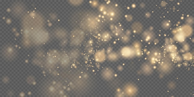Polvo dorado brillante con estrellas doradas brillantes sobre un fondo transparente Textura brillante