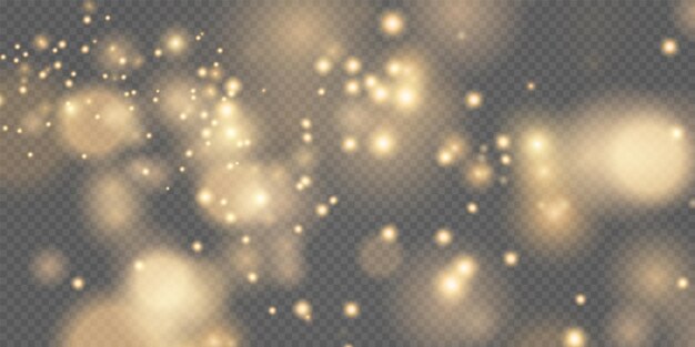 Polvo dorado brillante con estrellas doradas brillantes sobre un fondo transparente Textura brillante