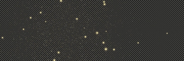 Vector polvo dorado brillante con estrellas en un fondo gris transparente polvo con efecto de brillo dorado