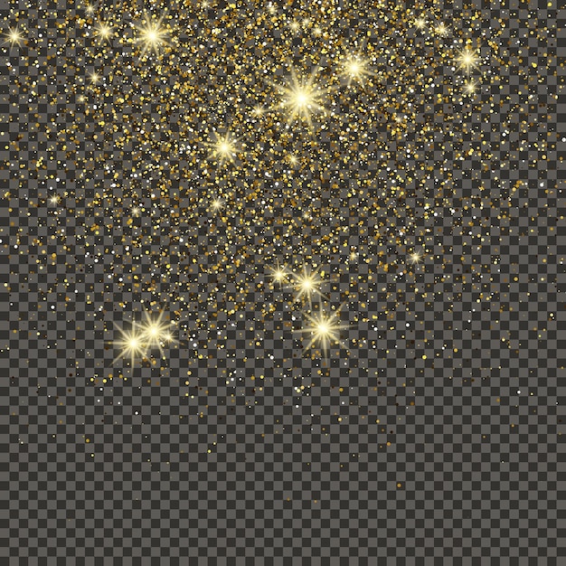Polvo dorado brillante sobre un fondo gris transparente Polvo con efecto de brillo dorado y espacio vacío para su texto Ilustración vectorial