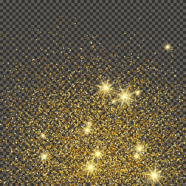 Polvo dorado brillante sobre un fondo gris transparente Polvo con efecto de brillo dorado y espacio vacío para su texto Ilustración vectorial
