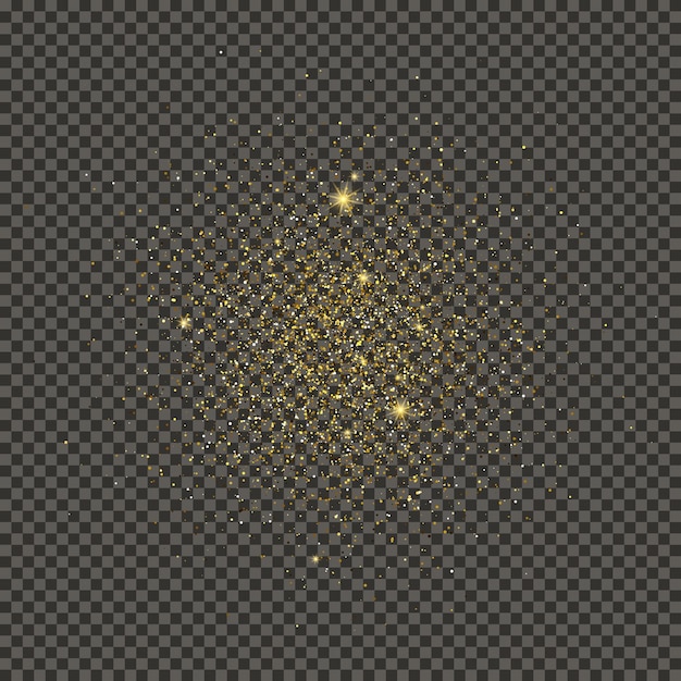 Polvo dorado brillante sobre un fondo transparente gris Polvo con efecto brillo dorado y espacio vacío para el texto Ilustración vectorial
