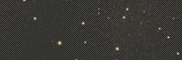 Vector el polvo dorado reluciente con estrellas en un fondo transparente