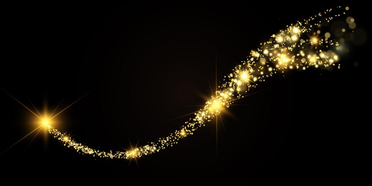 Vector el polvo dorado reluciente con partículas brillantes una hermosa estrella brillante con una cola polvorienta