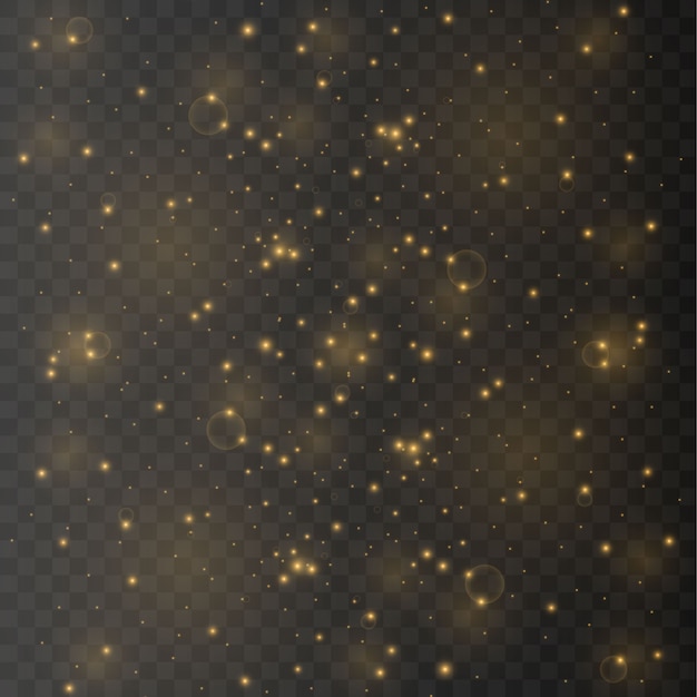 El polvo es amarillo. chispas amarillas y estrellas doradas brillan con luz especial. Vector brilla sobre un fondo transparente
