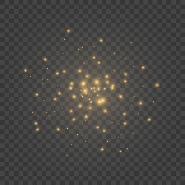 El polvo es amarillo. chispas amarillas y estrellas doradas brillan con luz especial. Vector brilla en un transparente