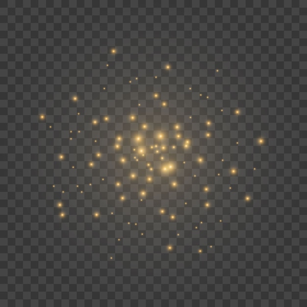 El polvo es amarillo. chispas amarillas y estrellas doradas brillan con luz especial. vector brilla en un transparente