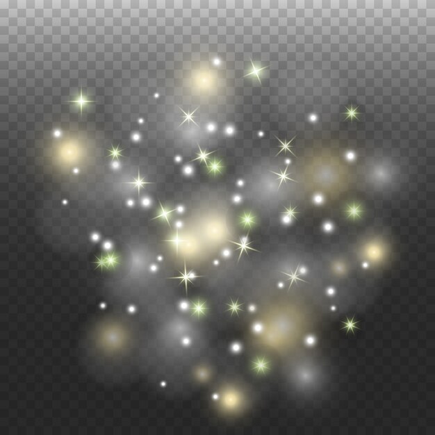 El polvo del espacio, sobre un fondo transparente. Fascinantes destellos de estrellas, polvo brillante.
