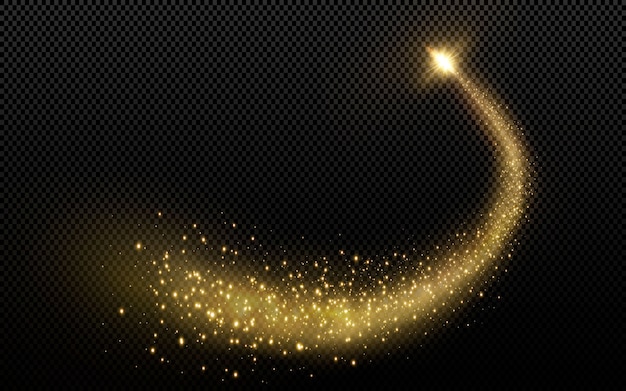 Polvo de estrellas brillante. Mágicas olas de polvo brillante que brillan intensamente estelas de estrellas, efectos de luz brillante de Navidad.