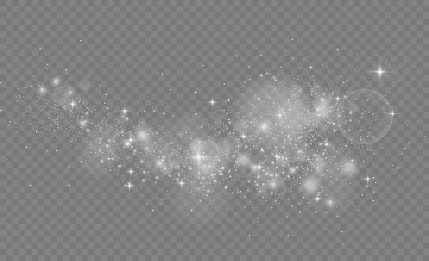 El polvo de estrellas chispea en una explosión. Efecto de luz especial de brillo de chispas blancas.