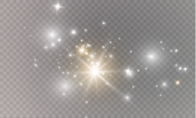 Vector polvo en un fondo transparente. estrellas brillantes. el efecto de iluminación resplandor.