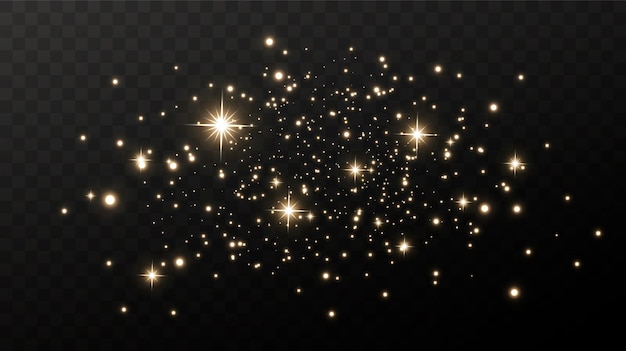 Polvo mágico brillante. Sobre un fondo de textura en blanco y negro. Fondo abstracto de celebración de partículas de polvo dorado brillante. Efecto mágico. Estrellas doradas.