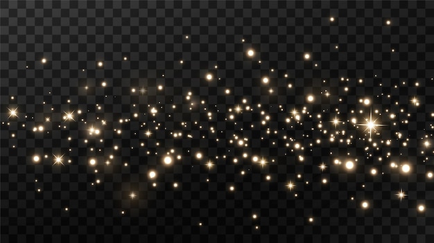 Polvo mágico espumoso sobre fondo negro, partículas de polvo dorado brillante
