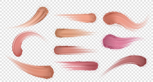 Polvo de maquillaje. sombra de ojos realista y muestra de colorete, sombras de tono de piel. vector set muestras de polvo seco aislado sobre fondo transparente para enfatizar la belleza de los ojos de la naturaleza