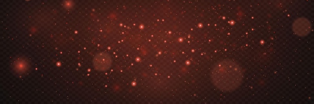 Polvo rojo brillante chispas de luz y destellos en un fondo transparente