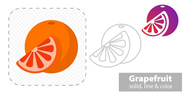 Pomelo aislado ilustración plana Icono de línea naranja de cítricos